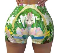 KWQDOZF Pantalones Cortos Deportivos con Estampado de Pascua y Cesta de Pascua para Mujer, Ideales para Yoga, Ciclismo y Gimnasio.