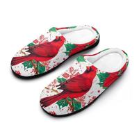 KWQDOZF Pantuflas de algodón para hombre con diseño de flores de Pascua y cardenal rojo, suela de goma antideslizante, cálidas y para