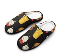 KWQDOZF Pantuflas de algodón para hombre con diseño de hamburguesas, papas fritas y helado, suela de goma antideslizante, cálidas y p