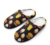 KWQDOZF Pantuflas de algodón para mujer, con diseño de hamburguesas, papas fritas y helado, suela de goma antideslizante, cálidas y p