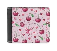 KWQDOZF Portafoglio a Forma di ciliegia e Cuore, Grande capacità, in Pelle, con pochette per telefono, Borsa da viaggio, Regalo per uomo e Donna