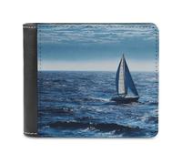 KWQDOZF Portafoglio Bifold a Forma di Barca a Vela BLU per Donna e uomo, in morbida Pelle PU, sottile, con tasca frontale e Porta biglietti da Visita