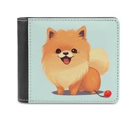 KWQDOZF Portafoglio Bifold a Forma di Cane Pomerania dei cartoni animati per Donna e uomo, in morbida Pelle PU, sottile, con tasca frontale e Porta biglietti da Visita