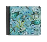 KWQDOZF Portafoglio Bifold BLU Tartaruga Marina per Donna e uomo, portafoglio in morbida Pelle PU, sottile, tasca frontale, Porta biglietti da Visita