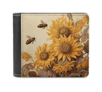 KWQDOZF Portafoglio Bifold con api e girasoli su Carta antica per Donna e uomo, in morbida Pelle PU, sottile, con tasca frontale e Porta biglietti da Visita