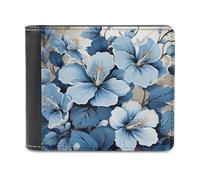 KWQDOZF Portafoglio Bifold con Fiore di ibisco BLU per Donna e uomo, portafoglio in morbida Pelle PU, sottile, tasca frontale, Porta biglietti da Visita