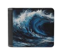 KWQDOZF Portafoglio Bifold con Motivo a onde BLU per Donna e uomo, in morbida Pelle PU, sottile, con tasca frontale e Porta biglietti da Visita