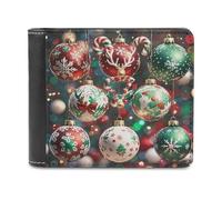 KWQDOZF Portafoglio Bifold con palline di Natale per Donna e uomo, in morbida Pelle PU, sottile, con tasca frontale e Porta biglietti da Visita