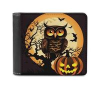 KWQDOZF Portafoglio Bifold con Testa di Zucca e gufo Nero per Donna e uomo, in morbida Pelle PU, sottile, con tasca frontale e Porta biglietti da Visita