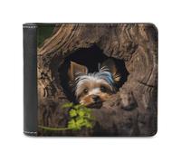 KWQDOZF Portafoglio Bifold per Donna e uomo, con Motivo Un Piccolo Yorkshire Terrier annidato Nella cavità di un Albero, in morbida Pelle PU, sottile, con tasca frontale e Porta biglietti da Visita