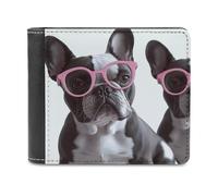 KWQDOZF Portafoglio da uomo con Stampa di Occhiali da Bulldog Francese, portafogli Bifold con tasca frontale per uomo