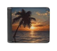 KWQDOZF Portafoglio in Pelle di Grande capacità con Motivo a Palma e tramonto, Modello Oceano, per telefono, Borsa da viaggio, Regalo per uomo e Donna