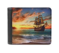 KWQDOZF Portafoglio in Pelle di Grande capacità con Nave Pirata al tramonto, portafogli per telefono, pochette da viaggio, Regalo per uomo e Donna