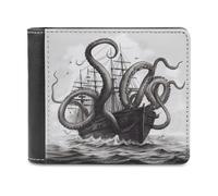 KWQDOZF Portafoglio in Pelle di Grande capacità con polpo e Nave in Bianco e Nero, pochette per telefono, Borsa da viaggio per uomo e Donna, Regalo
