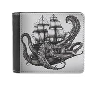 KWQDOZF Portafoglio in Pelle di Grande capacità con polpo e Nave, Nero, Bianco, con pochette per telefono, Borsa da viaggio per uomo e Donna, Regalo