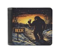KWQDOZF Portafoglio sottile da uomo Bigfoot con tramonto Sulla Birra, con 6 scomparti per Carte, portamonete da viaggio e Clip in Pelle