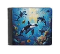 KWQDOZF Portafoglio sottile da uomo Killer-Whales con 6 scomparti per Carte, portamonete da viaggio e Clip in Pelle