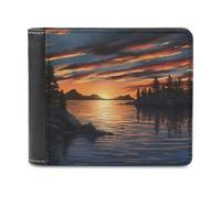 KWQDOZF Portafoglio Sunset on The Lake, Grande capacità, in Pelle, con pochette per telefono, Borsa da viaggio, Regalo per uomo e Donna