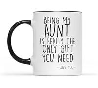 KWQDOZF Ser mi tía es realmente el único regalo que necesitas Tazas de café Taza de café novedosa Taza de té de cerámica impresa de doble cara para mamá Papá Amigo Esposa Esposo Regalo 11oz