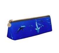 KWQDOZF Shark Swimming Under The Sea Triangle Estuche de Cuero para lápices, Estuche para bolígrafos, Bolsa de Maquillaje para Mujeres, Hombres, Escuela, Oficina y Viajes