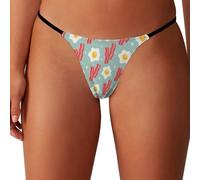 KWQDOZF Tangas de Hilo Dental para Mujer con diseño de Huevos y Tocino, Bragas de Tiro bajo, Tangas elásticas con Espalda en T, Ropa Interior Invisible