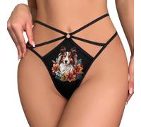 KWQDOZF Tangas sexys con diseño de Perro Pastor Floral y Flores para Mujer, Ropa Interior de Malla, Bragas Invisibles, Espalda en T