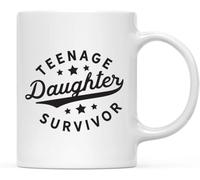 KWQDOZF Taza de café con diseño de hija adolescente superviviente, novedosa, de cerámica con impresión de doble cara para té y leche, con asa, regalo para mujeres y hombres, 11 oz