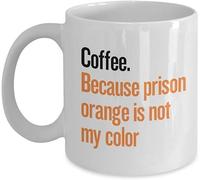 KWQDOZF Taza de café con sarcasmo Porque la prisión es mi color naranja, divertida taza de cerámica blanca, regalo de oficina para amantes del sarcasmo con asa, regalo para mujeres y hombres, 11 oz