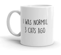 KWQDOZF Taza de café con texto I was Normal 3 Cats Ago Crazy Kitty Lover, novedosa taza de café de cerámica con impresión de doble cara para mamá, papá, amigo, esposa, esposo, regalo de 11 oz