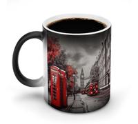 KWQDOZF Taza de café de 12 oz con decoloración, taza de cerámica con estampado de Londres rojo con asa que cambia de color, divertida para té, sopa, leche, café con leche.