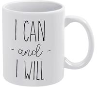 KWQDOZF Taza de café de cerámica con texto I Can and I Will, novedosa, con impresión de doble cara, ideal como regalo para mamá, papá, amigo, esposa o esposo, de 11 oz.