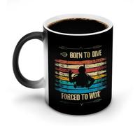 KWQDOZF Taza de café divertida con texto Nacido para bucear, obligado a trabajar, taza de té divertida que cambia de color para hombres y mujeres, cumpleaños