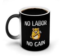 KWQDOZF Taza de café divertida con texto Trabajador hámster, sin trabajo no hay ganancia, taza de té divertida que cambia de color para hombres y mujeres, cumpleaños