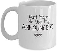 KWQDOZF Taza de café No me hagas usar mi voz de locutor, novedosa, de cerámica con impresión de doble cara para té y leche, con asa, regalo para mujeres y hombres, 11 oz