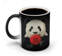 KWQDOZF Taza de cerámica con forma de panda con botón rojo que cambia de color, sensible al calor, para café, té y agua, 11 oz