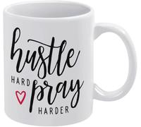 KWQDOZF Taza de cerámica con texto Hustle Hard Pray Harder, para cumpleaños, café, novedad, impresión de doble cara, para mamá, papá, amigo, esposa, esposo, regalo de 11 oz