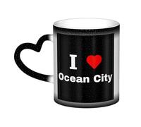 KWQDOZF Taza de cerámica con texto I Love Ocean City, sensible al calor, que cambia de color, con aislamiento, novedosa, única, para viajes, para el hogar, 11 oz
