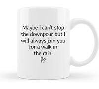 KWQDOZF Taza de cerámica I Will Join You For A Walk in The Rain, taza de café novedosa, taza de té de cerámica con impresión de doble cara para mamá, papá, amigo, esposa, esposo, regalo de 11 oz