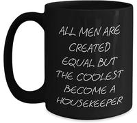 KWQDOZF Taza de cerámica negra divertida, regalo para ama de llaves, taza de café novedosa, taza de té de cerámica con impresión de doble cara para mamá, papá, amigo, esposa, esposo, regalo de 11 oz