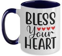 KWQDOZF Tazas de café Bless Your Heart, novedosas, de cerámica con impresión de doble cara, para mamá, papá, amigo, esposa, esposo, regalo de 11 oz