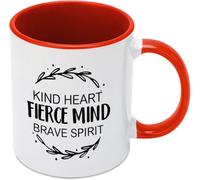 KWQDOZF Tazas de café con corazón amable, mente feroz, espíritu valiente, novedosas tazas de café de cerámica con impresión de doble cara para mamá, papá, amigo, esposa, esposo, regalo de 11 oz