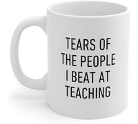 KWQDOZF Tazas de café con texto en inglés Maestro del pueblo que vencí, novedosas tazas de café de cerámica con impresión de doble cara para mamá, papá, amigo, esposa, esposo, regalo de 11 oz