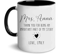 KWQDOZF Tazas de café con texto en inglés Thank You Teacher, novedosas, de cerámica con impresión de doble cara, para mamá, papá, amigo, esposa, esposo, regalo de 11 oz
