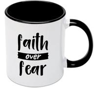 KWQDOZF Tazas de café con texto Fe sobre el miedo, novedosas, de cerámica con impresión de doble cara, para mamá, papá, amigo, esposa, esposo, regalo de 11 oz