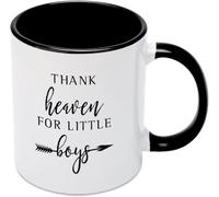 KWQDOZF Tazas de café con texto Thank Heaven for Little Boys, novedosas, de cerámica con doble cara impresa, para mamá, papá, amigo, esposa, esposo, regalo de 11 oz