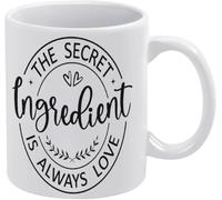 KWQDOZF Tazas de café de cocina con el ingrediente secreto del amor, novedosas tazas de café de cerámica con impresión de doble cara para mamá, papá, amigo, esposa, esposo, regalo de 11 oz