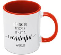 KWQDOZF Tazas de café I Think Myself What A Wonderful World, novedosas tazas de café de cerámica con impresión de doble cara para mamá, papá, amigo, esposa, esposo, regalo de 11 oz