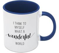 KWQDOZF Tazas de café I Think Myself What A Wonderful World, novedosas tazas de café de cerámica con impresión de doble cara para mamá, papá, amigo, esposa, esposo, regalo de 11 oz