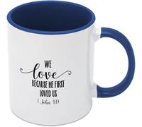 KWQDOZF Tazas de café Nos encanta porque él nos amó primero, novedosas tazas de café de cerámica con impresión de doble cara para mamá, papá, amigo, esposa, esposo, regalo de 11 oz