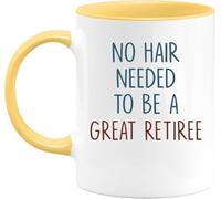 KWQDOZF Tazas de café para jubilados con texto No Hair Needed to Be Great, novedosas tazas de café de cerámica con impresión de doble cara para mamá, papá, amigo, esposa, esposo, regalo de 11 oz